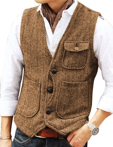 Mens tweed waistcoat retro - tweed,