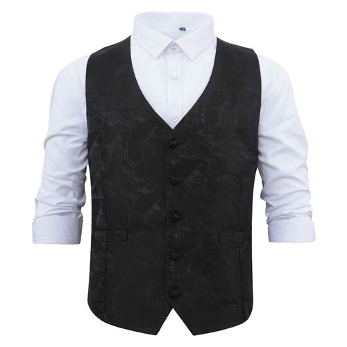 Black mens waistcoat woven - black,
