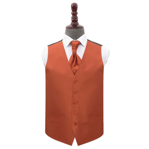 Rust mens waistcoat cravat set - waistcoat,
