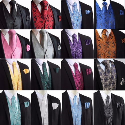 Men paisley waistcoat tie - waistcoat, +