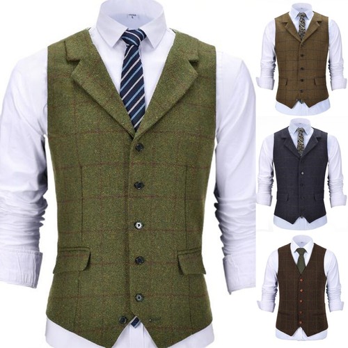 Mens tweed wool waistcoat - tweed,